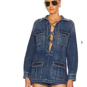 Nili Lotan Monique Denim Lace Up Top Retro Size Small Boho